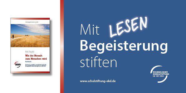 Deutsches Plakat wirbt für Lesen und Inklusion; Buchcover, Slogan und Stiftungslogo abgebildet.