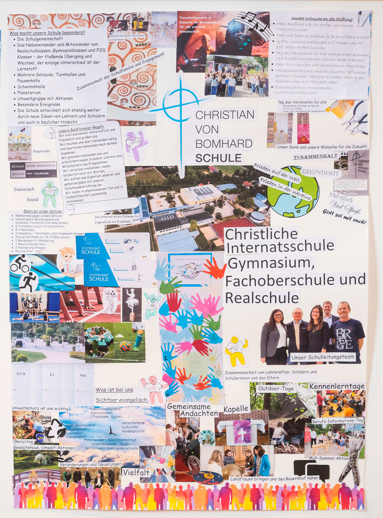 Selbstgestaltetes Schulplakat der Christian-von-Bomhard-Schule für das 30-jährige Jubiläum der Evangelischen Schulstiftung in der EKD.